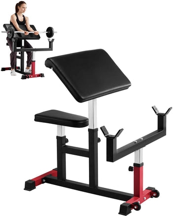 Preacher Curl Bench, Strength Training Biceps Machine, Max load 440 LBS Home Gym Equipment, Seated Arm Isolated Barbell Dumbbell Bicep Station, Adjustable Weight Benches for Home Gym
