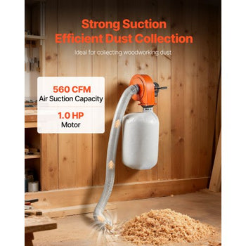 Dust Collector, Wall Mount Dust Collector 1 HP, 560 CFM Woodworking Dusts Collectors with 2.5 Micron Collectors Bag, Dusts Collection System for Woodworking/Workshop, Industrial Factories