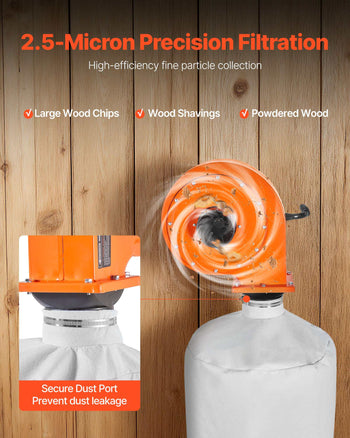 Dust Collector, Wall Mount Dust Collector 1 HP, 560 CFM Woodworking Dusts Collectors with 2.5 Micron Collectors Bag, Dusts Collection System for Woodworking/Workshop, Industrial Factories