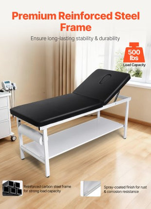 Medical Exam Table, 500LBS Loading Medical Examination Bed with 0°40° Adjustable Backrest, Physical Therapy Exam Table with Storage Shelf & Paper Roll Dispenser for Hospital Clinic Rehab Center
