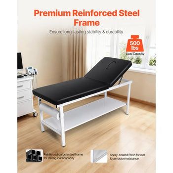 Medical Exam Table, 500LBS Loading Medical Examination Bed with 0°40° Adjustable Backrest, Physical Therapy Exam Table with Storage Shelf & Paper Roll Dispenser for Hospital Clinic Rehab Center