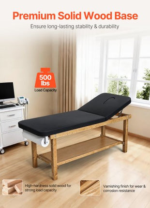 Medical Exam Table, Wooden Framed Medical Examination Bed, Physical Therapy Exam Table with Adjustable Backrest, Storage Shelf & Paper Roll Dispenser for Hospitals Clinics Rehab Centers, 500LBS