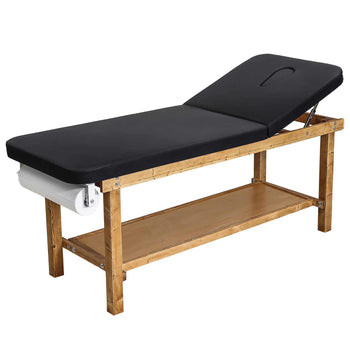 Medical Exam Table, Wooden Framed Medical Examination Bed, Physical Therapy Exam Table with Adjustable Backrest, Storage Shelf & Paper Roll Dispenser for Hospitals Clinics Rehab Centers, 500LBS