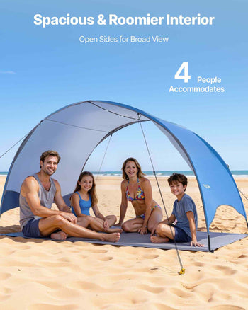 Beach Tent Sun Shelter for 4 Person, UPF 50+ Protection, Portable Sun Shade Canopy with Carrying Bag & Ground Stakes, Lightweight and Easy Setup Beach Umbrella for Camping Fishing Outdoor Picnic