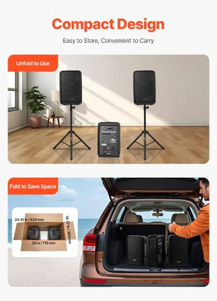 Portable PA System, 300W Powered, Sound System Set with 8 Channel Mixer, Dual Speakers, Wireless Bluetooth, Microphone, Compact Stands, USB SD XLR RCA Inputs, Remote Control, for DJs Events