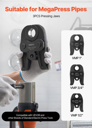 VMP Press Jaws, 3PCS Pressing Jaws 1/2", 3/4" & 1" - Compatible with Megapress Carbon Steel Pipes, Work with 32KN Standard Press Tools, Includes Carrying Case