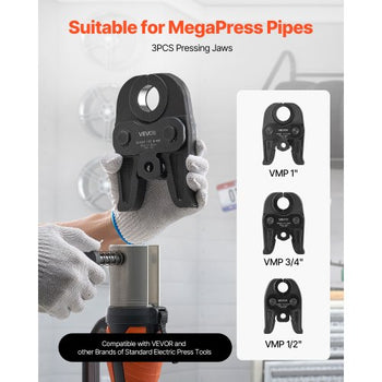 VMP Press Jaws, 3PCS Pressing Jaws 1/2", 3/4" & 1" - Compatible with Megapress Carbon Steel Pipes, Work with 32KN Standard Press Tools, Includes Carrying Case
