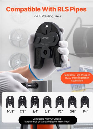 7PCS Pressing Jaws 1/4" to 1-1/8" - Compatible with RLS Copper Pipes, Work with 32KN Standard Press Tools for High Pressure HVAC/R Applications - with Case