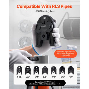 7PCS Pressing Jaws 1/4" to 1-1/8" - Compatible with RLS Copper Pipes, Work with 32KN Standard Press Tools for High Pressure HVAC/R Applications - with Case