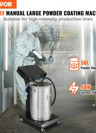 Powder Coating System, 40 W 100KV Electrostatic Output Powder Coating Kit with 50L Powder Hopper, 450g Per Minute Powder Coating Machine with Spray Gun and Trolley Base, for Indoor and Outdoor