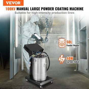 Powder Coating System, 40 W 100KV Electrostatic Output Powder Coating Kit with 50L Powder Hopper, 450g Per Minute Powder Coating Machine with Spray Gun and Trolley Base, for Indoor and Outdoor