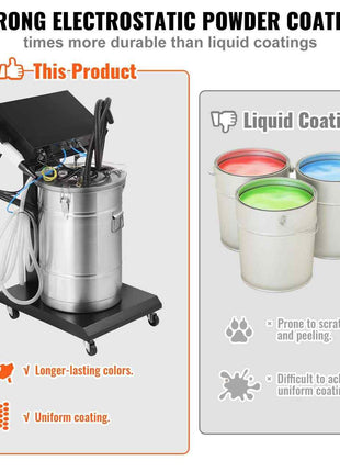 Powder Coating System, 50 W 100KV Electrostatic Output Powder Coating Kit with 50L Powder Hopper, 450g Per Minute Powder Coating Machine with Spray Gun and Trolley Base, for Indoor and Outdoor