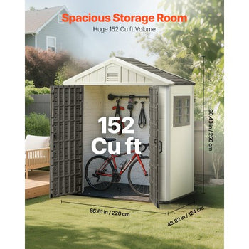 Outdoor Storage Shed, 4x8 Ft, Heavy-Duty Resin Tool Shed, with Reinforced Floor, Skylight, Lockable Door, Weather Resistant, 152 Cu. Ft. for Garden Tools, Lawn Mower, Bike, Backyard, Patio, Grey