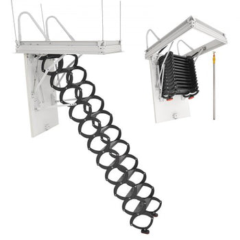 Attic Ladder, 660LBS/299.4KG Capacity, Fits 8.5 to 9.4 ft Ceiling Height and 39.4 x 27.5 inch Opening Size, Alloy Steel Pull-Down Retractable Ceiling Stair with Pulling Rod for Attic Loft Roof