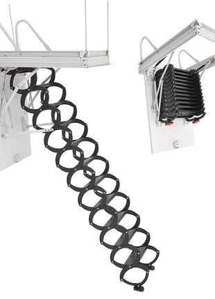 Attic Ladder, 660LBS/299.4KG Capacity, Fits 8.5 to 9.4 ft Ceiling Height and 39.4 x 27.5 inch Opening Size, Alloy Steel Pull-Down Retractable Ceiling Stair with Pulling Rod for Attic Loft Roof