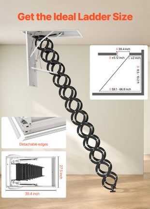 Attic Ladder, 660LBS/299.4KG Capacity, Fits 9.5 to 10.2 ft Ceiling Height and 39.4 x 27.5 inch Opening Size, Alloy Steel Pull-Down Retractable Ceiling Stair with Pulling Rod for Attic Loft Roof