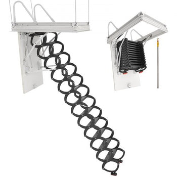 Attic Ladder, 660LBS/299.4KG Capacity, Fits 9.5 to 10.2 ft Ceiling Height and 39.4 x 27.5 inch Opening Size, Alloy Steel Pull-Down Retractable Ceiling Stair with Pulling Rod for Attic Loft Roof