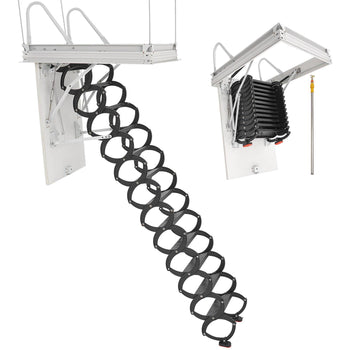 Attic Ladder, 660LBS/299.4KG Capacity, Fits 9.5 to 10.2 ft Ceiling Height and 39.4 x 27.5 inch Opening Size, Alloy Steel Pull-Down Retractable Ceiling Stair with Pulling Rod for Attic Loft Roof