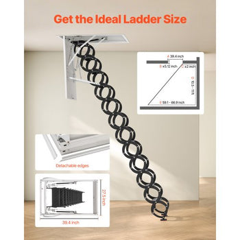 Attic Ladder, 660LBS/299.4KG Capacity, Fits 10.5 to 11 ft Ceiling Height and 39.4 x 27.5 inch Opening Size, Alloy Steel Pull-Down Retractable Ceiling Stair with Pulling Rod for Attic Loft Roof