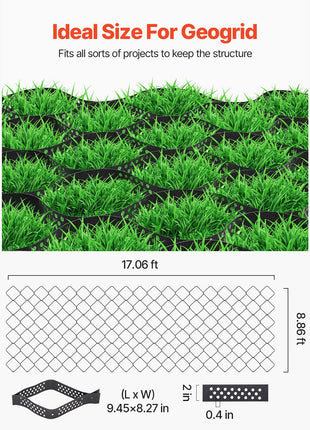 Gravel Grid, 2 Inch Depth, 17.06 x 8.86 FT / 5200 x 2700 mm, 1880 LBS Per Sq ft Grass Ground Retainer, Permeable Geo Grids Driveway Stabilization, for Garden, Patio, Walkway, RV Parking Slopes