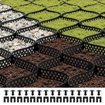 Gravel Grid, 2 Inch Depth, 32.81 x 9.84 FT / 10000 x 3000 mm, 1880 LBS Per Sq ft Grass Ground Retainer, Permeable Geo Grids Driveway Stabilization, for Garden, Patio, Walkway, RV Parking Slopes