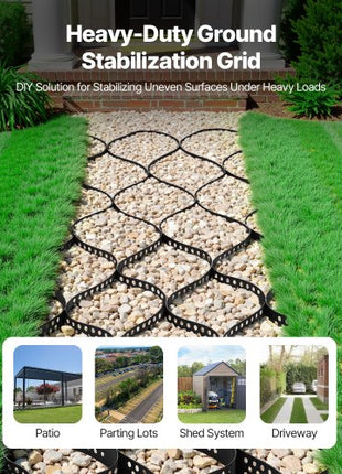 Gravel Grid, 3 Inch Depth, 17.06 x 8.86 FT / 5200 x 2700 mm, 1880 LBS Per Sq ft Grass Ground Retainer, Permeable Geo Grids Driveway Stabilization, for Garden, Patio, Walkway, RV Parking Slopes