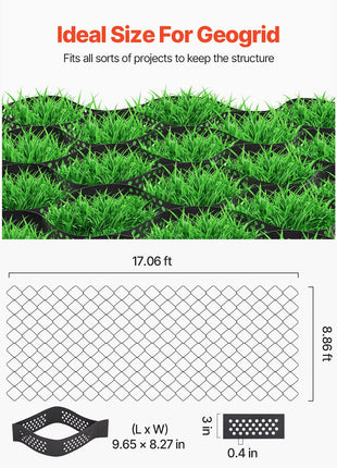 Gravel Grid, 3 Inch Depth, 17.06 x 8.86 FT / 5200 x 2700 mm, 1880 LBS Per Sq ft Grass Ground Retainer, Permeable Geo Grids Driveway Stabilization, for Garden, Patio, Walkway, RV Parking Slopes