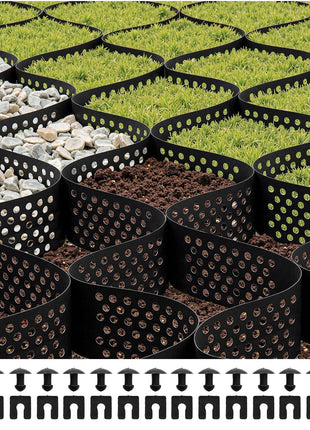 Gravel Grid, 4 Inch Depth, 17.06 x 8.86 FT / 5200 x 2700 mm, 1880 LBS Per Sq ft Grass Ground Retainer, Permeable Geo Grids Driveway Stabilization, for Garden, Patio, Walkway, RV Parking Slopes