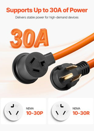 25 ft Dryer Extension Cord, 3-Prong NEMA 10-30P to 10-30R Dryer Cord, 125V/250V STW 10AWG/3C, 30A, Pure Copper Wire Cable with Black Non-woven Bag and PVC Cable Tie, Ideal for Indoor & Outdoor