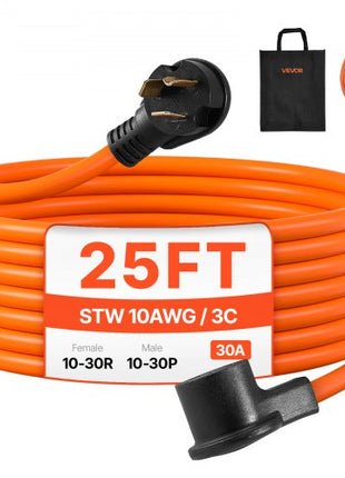 25 ft Dryer Extension Cord, 3-Prong NEMA 10-30P to 10-30R Dryer Cord, 125V/250V STW 10AWG/3C, 30A, Pure Copper Wire Cable with Black Non-woven Bag and PVC Cable Tie, Ideal for Indoor & Outdoor