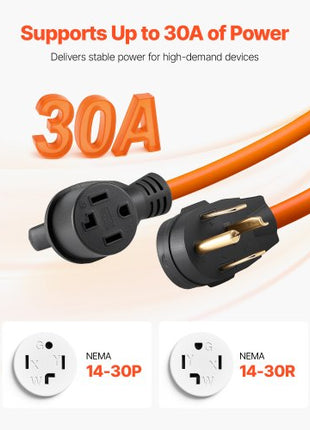 50 ft Dryer Extension Cord, 4-Prong NEMA 14-30P to 14-30R Dryer Cord, 125V/250V, STW 10AWG/4C, 30A, Pure Copper Wire Cable with Black Non-woven Bag and PVC Cable Tie, for Outdoor & Indoor Use