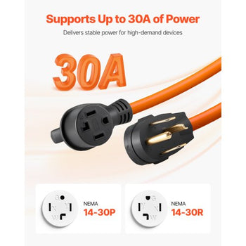 50 ft Dryer Extension Cord, 4-Prong NEMA 14-30P to 14-30R Dryer Cord, 125V/250V, STW 10AWG/4C, 30A, Pure Copper Wire Cable with Black Non-woven Bag and PVC Cable Tie, for Outdoor & Indoor Use