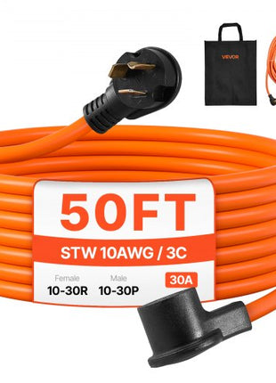 50 ft Dryer Extension Cord, 3-Prong NEMA 10-30P to 10-30R Dryer Cord, 125V/250V STW 10AWG/3C, 30A, Pure Copper Wire Cable with Black Non-woven Bag and PVC Cable Tie, Ideal for Indoor & Outdoor