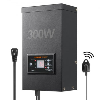 300W Low Voltage Landscape Transformer with Timer and Photocell Sensor, Waterproof Landscape Lighting Transformer, 120V AC to 12V/14V AC for Outdoor, Spotlight, Pathway Light, Pool light, ETL