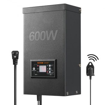 600W Landscape Transformer, Timer & Photocell Sensor Equipped, Weatherproof Outdoor Lighting Converter, 120V AC to 12V/14V AC, Ideal for Exterior, Spotlight, Pathway, Pool Lighting, ETL Certi