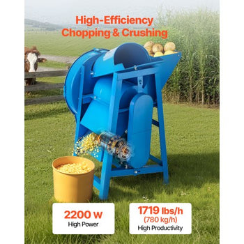 Hay Chopper, 2200W Corn Straw Chopper with Double Feed Ports, 1719lbs/h Capacity Forage Corn Stalks Cutting Machine, 220V Multifunctional Grass Feed Pulverizer for Livestock, Farm, Ranch