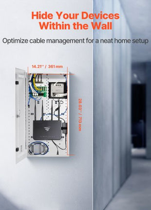 Media Enclosure, 28-Inch, Structured Media Center with Vented Hinged Door, Cable Management Box, Structured Wiring Multi-Media Cabinet, Recessed Electrical Media Box, for Network Distribution