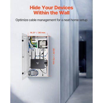 Media Enclosure, 28-Inch, Structured Media Center with Vented Hinged Door, Cable Management Box, Structured Wiring Multi-Media Cabinet, Recessed Electrical Media Box, for Network Distribution