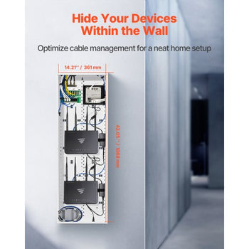 Structured Media Enclosure, 42-Inch, Recessed in-Wall Media Box with Cover, Wall-Mount Cable Management Box Kit, Structured Wiring Multi-Media Cabinet, Cold-Rolled Steel, for TV Home Theater