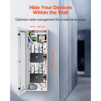 Media Enclosure, 42-Inch, Structured Media Center with Vented Hinged Door, Cable Management Box, Structured Wiring Multi-Media Cabinet, Recessed Electrical Media Box, for Network Distribution