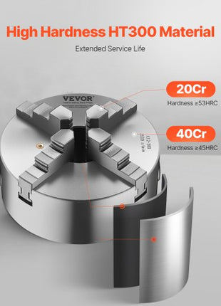 4-Jaw Lathe Chuck, 8 Inch (200 mm), Self-Centering Chuck with 1 1/2 in-8 Threaded Backing Plate, 0.16-7.87 in (4-200 mm) Clamping Range with T-wrench Screws, HT300 Material, for Wood Metal Lathe