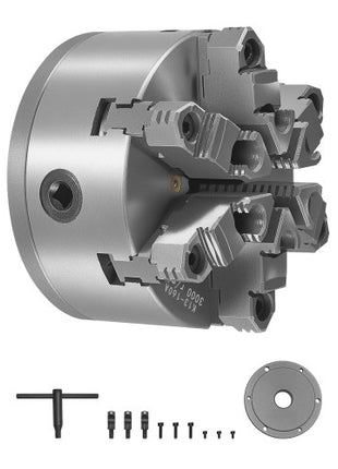 6-Jaw Lathe Chuck, 6 Inch (160 mm), Self-Centering Chuck with D1-4 Cam Lock Backing Plate, 0.12-5.71 in (3-145 mm) Clamping Range with T-wrench Screws, HT300 Material, for Wood Metal Lathe