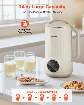 8-in-1 Nut Milk Maker, 34 oz Soy Milk Maker with 180W Blending, for Homemade Oat, Nut, Soy, Juice, Milkshake, Rice Cereal, Plant-Based Beverages with Self-Cleaning, Boil Water, 12-Hour Delay