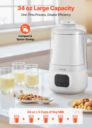 8-in-1 Nut Milk Maker, 34 oz Soy Milk Maker with 200W Blending, for Homemade Oat, Nut, Soy, Juice, Milkshake, Rice Cereal, Plant-Based Beverages with Self-Cleaning, Boil Water, 12-Hour Delay