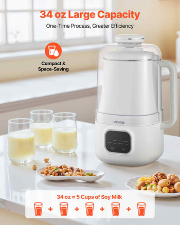 8-in-1 Nut Milk Maker, 34 oz Soy Milk Maker with 200W Blending, for Homemade Oat, Nut, Soy, Juice, Milkshake, Rice Cereal, Plant-Based Beverages with Self-Cleaning, Boil Water, 12-Hour Delay