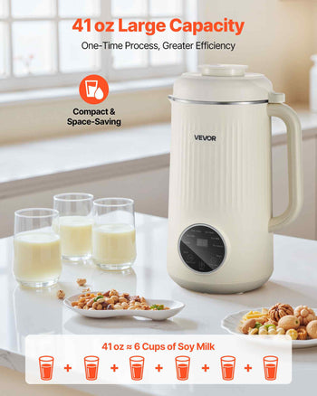 8-in-1 Nut Milk Maker, 41 oz Soy Milk Maker Machine with 10 Blades, for Homemade Oat, Nut, Soy, Juice, Milkshake, Rice Cereal, Plant-Based Beverages with Self-Cleaning, Boil Water, 12-Hour Delay