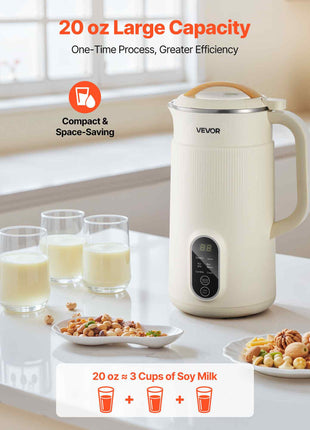 6-in-1 Nut Milk Maker, 20 oz Soy Milk Maker Machine with 6 Blades, for Homemade Oat, Nut, Soy, Juice, Plant-Based and Non Dairy Beverages with High-Temp Self-Cleaning, Boil Water, 12-Hour Delay