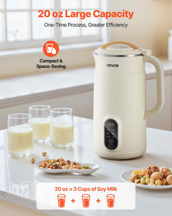 6-in-1 Nut Milk Maker, 20 oz Soy Milk Maker Machine with 6 Blades, for Homemade Oat, Nut, Soy, Juice, Plant-Based and Non Dairy Beverages with High-Temp Self-Cleaning, Boil Water, 12-Hour Delay
