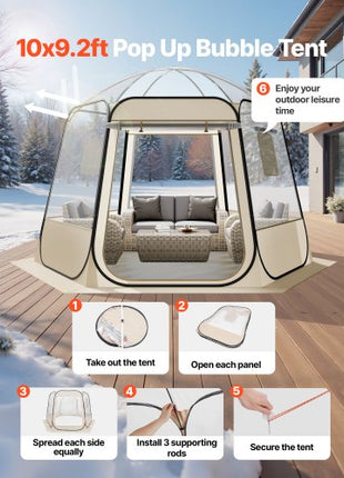 Pop up Bubble Tent, 10 x 9.2 ft Waterproof & UV-Resistant, Clear Camping Tent Shelter, Outdoor Garden Dome Igloo Tents with Windows, 540° Panoramic View, for 4-8 Persons Patio Backyard