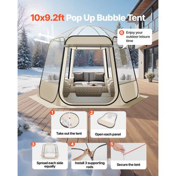 Pop up Bubble Tent, 10 x 9.2 ft Waterproof & UV-Resistant, Clear Camping Tent Shelter, Outdoor Garden Dome Igloo Tents with Windows, 540° Panoramic View, for 4-8 Persons Patio Backyard
